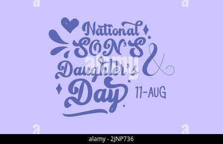 National Son’s and Daughter’s Day kalligraphisches Banner-Design auf purpurem Hintergrund. Schrift Schriftzug Banner, Poster, Karte Konzept Idee. Glänzendes Bewusstsein Stock Vektor