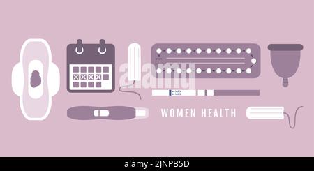 Frauen Gesundheit Empfängnisverhütung und Hygiene Infografik Stock Vektor