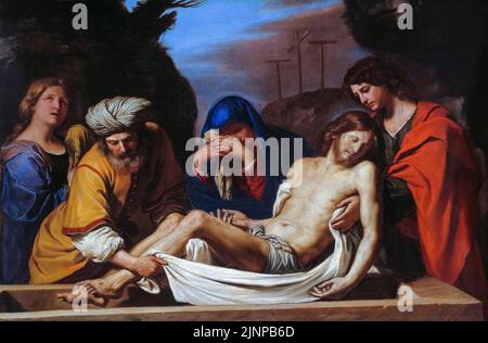 Die Entombment, Gemälde in Öl auf Leinwand von Giovanni Francesco Barbieri genannt Guercino, um 1656 Stockfoto