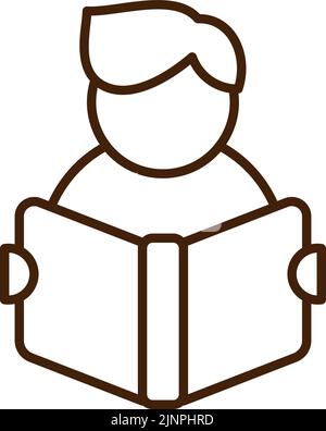 Mann liest Buch Symbol dünne Linie für Web und mobile, moderne flache Design. Einfacher Umrissstil. Vektordarstellung auf weißem Hintergrund isoliert Stock Vektor