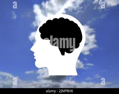 Human Adn Mind Icon isoliert auf unscharfen Himmel Hintergrund. Konzept für psychische Gesundheit. Stockfoto