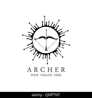 Athene Minerva Silhouette mit Royal Archer Logo Design Stock Vektor