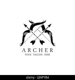 Athene Minerva Silhouette mit Royal Archer Logo Design Stock Vektor