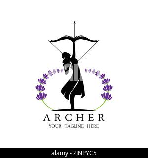 Athene Minerva Silhouette mit Royal Archer Logo Design Stock Vektor