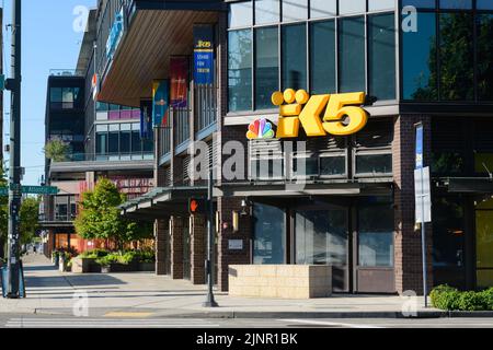 Seattle - 07. August 2022; Strret-Ansicht des Hauptsitzes der King 5 Media Group in Seattle im Besitz von Tegna Inc Stockfoto