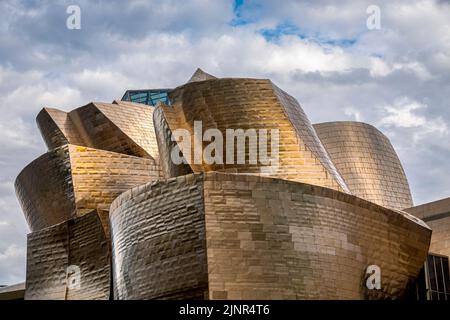 BILBAO, SPANIEN - 9. SEPTEMBER 2019: Detailansicht des Guggenheim Museums in Bilbao, Biskaya, Baskenland, Spanien Stockfoto