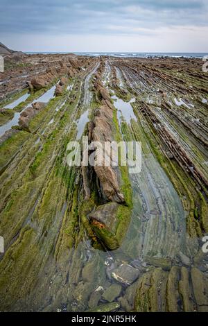 Geopark der Baskischen Küste am Strand von Sakoneta, Guipuzcoa, Spanien, Europa Stockfoto