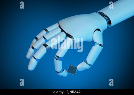 Roboterhand mit Mikroprozessor. 3D Abbildung. Stockfoto