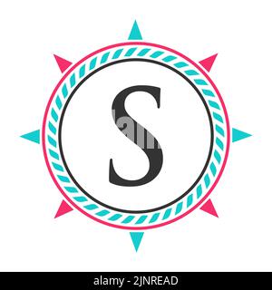 Ankerlogo-Design auf Letter-S-Vorlage. Marine Retro Element, Super Yacht Icon, Segelkreuzfahrten Badge Logo Stock Vektor