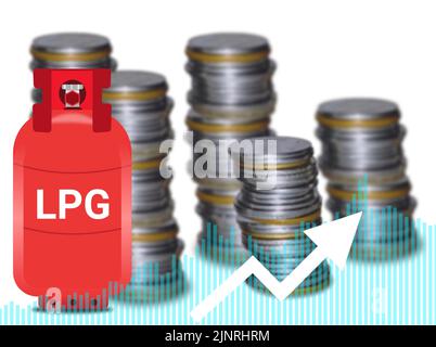 Gas Preis erhöht Tageskonzept mit blauen Münze Bild Hintergrund und Grafiken.Gas Rate, Preis und Nachfrage Illustration. Stockfoto