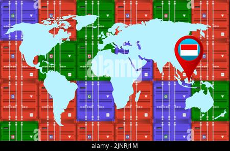 Import Export Geschäft in Indonesien Illustration Bild mit Position auf Weltkarte und Unschärfe Cargo Container. Stockfoto
