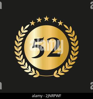 52 Jahre Jubiläumsfeier Icon Vektor Logo Design-Vorlage Mit Golden Concept Stock Vektor