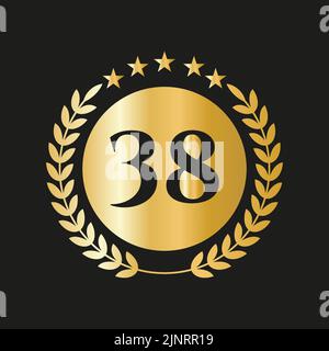 38 Jahre Jubiläumsfeier Icon Vektor Logo Design-Vorlage Mit Golden Concept Stock Vektor