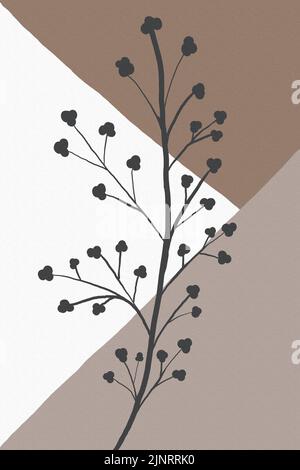 Abstrakt modern grau beige floral. Organisches Bohemian Wandkunstposter für minimalistischen Luxus-Interieur mit abstrakten Formen. Neutrale Pastellfarben. Stockfoto