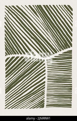 Abstrakte Malerei, grüne Linien, moderne, minimalistische Linien, Wanddekor-Drucke. Abstrakt im böhmischen Stil. Wandschmuck Heimtextilien. Elegante Wandposter. Stockfoto