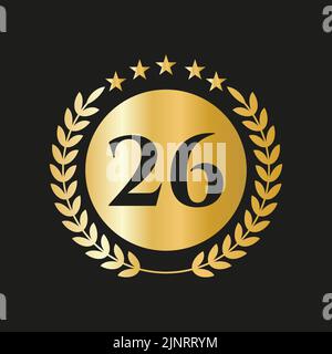 26 Jahre Jubiläumsfeier Icon Vektor Logo Design-Vorlage Mit Golden Concept Stock Vektor