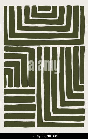 Abstrakte Malerei, grüne geometrische, moderne minimalistische Linien Wanddekor-Drucke. Abstrakt im böhmischen Stil. Wandschmuck Heimtextilien. Elegante Wandposter. Stockfoto