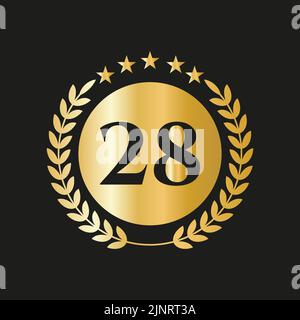 28 Jahre Jubiläumsfeier Icon Vektor Logo Design-Vorlage Mit Golden Concept Stock Vektor