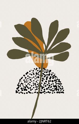 Abstraktes grünes Blattmuster Wandkunst. Poster und Drucke Nordische Wandbilder Art Print. Stockfoto