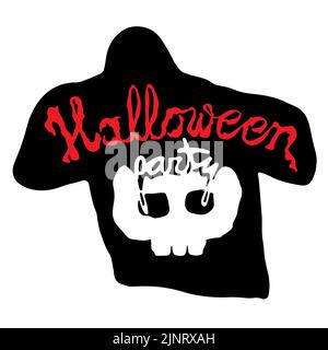 Halloween Party Aufkleber. Handgeschriebener Text und Totenkopf. Vektor Stock Vektor