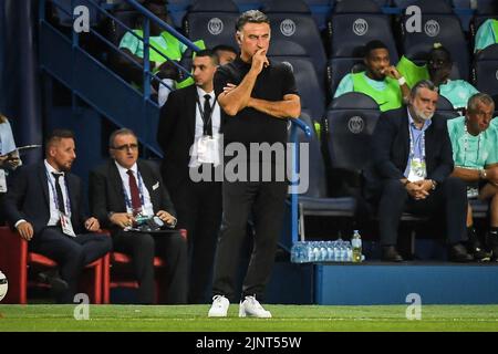 Paris, Frankreich, Frankreich. 13. August 2022. Christophe GALTIER von PSG während des Ligue 1-Spiels zwischen Paris Saint-Germain (PSG) und Montpellier Herault Sport Club (MHSC) am 13. August 2022 im Stadion Parc des Princes in Paris, Frankreich. (Bild: © Matthieu Mirville/ZUMA Press Wire) Stockfoto
