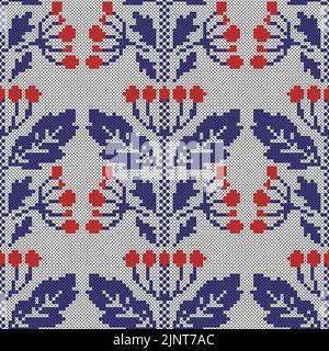 Kreuzstich Vektor Guelder Rose nahtlose Vintage-Muster. Ukrainische Motiv Handwerk nähen Stickerei Vintage Hintergrund Stock Vektor