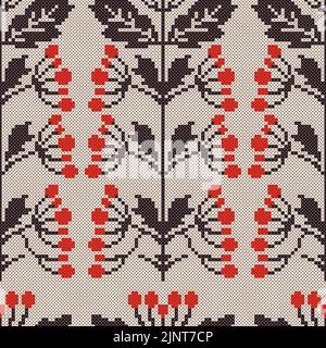 Kreuzstich Vektor Guelder Rose nahtlose Vintage-Muster. Ukrainische Motiv Handwerk nähen Stickerei Vintage Hintergrund Stock Vektor