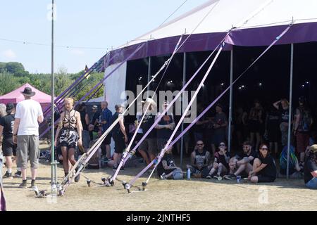 Catton Park, Großbritannien, 13Aug, 2022, Massen von Fans, die die Musik und die Atmosphäre beim Bloodstock Open Air Festival in der Hitze genießen. Kredit: Will Tudor/Alamy Live Nachrichten Stockfoto