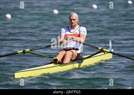 München, Deutschland. 11. August 2022. Oliver ZEIDLER (GER), einer der Männer, Männer-Einzelschädel, Rudern, Rudern, Deutschland acht, Acht der Männer, acht Ruderregatta für Männer, Olympisches Ragatta Center, Europameisterschaft 2022 am 11.. August 2022 ?SVEN SIMON Fotoagentur GmbH & Co. Pressefoto KG # Princess-Luise-Str. 41 # 45479 M uelheim/R uhr # Tel 0208/9413250 # Fax. 0208/9413260 # GLS Bank # BLZ 430 609 67 # Konto 4030 025 100 # IBAN DE75 4306 0967 4030 0251 00 # BIC GENODEM1GLS # www.svensimon.net. Kredit: dpa/Alamy Live Nachrichten Stockfoto