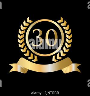 30. Jubiläumsfeier Gold und Schwarz Vorlage. Luxus-Stil Gold Heraldic Wappen Logo Element Vintage Laurel Vektor Stock Vektor