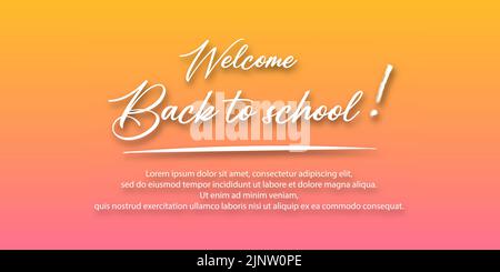 Willkommen zurück in der Schule. Urlaub für Studenten. Kleiner handgeschriebener Text zurück in die Schule. Für Text platzieren. Vector Bannerkonzept mit Notizblock oder Notizblock A Stock Vektor