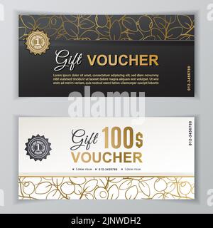 Vektor-Geschenkgutschein-Vorlage. Universal Flyer für Business. Luxus weiß schwarz Vektor-Design für Kaufhäuser, Business. Wert 100 Dollar. Stock Vektor