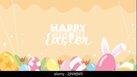 Ostereier mit Kaninchenohren Rahmen Vorlage Banner Vektor Illustration. Poster zur Vorlage für Osterverkäufe im Frühling. Stock Vektor