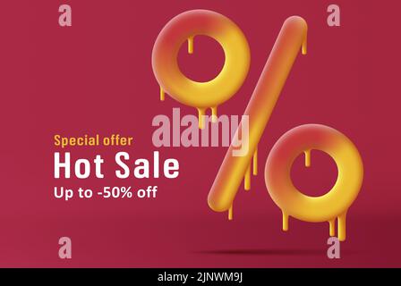 Heißer Verkauf schmelzende Prozent Zeichen 3D Rabatt Illustration Stock Vektor