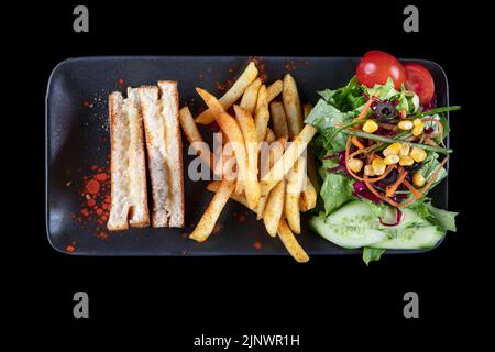 Cheese Club Toast.T asty Toast Sandwiches mit Käse auf dem Tisch, Draufsicht. Hausgemachtes gegrilltes Käsesandwich zum Frühstück. Stockfoto