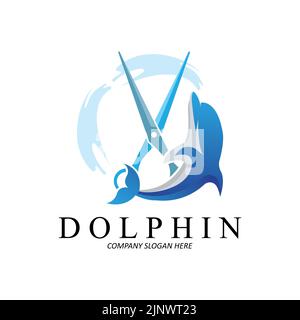 Dolphin Logo Vektor Icon Design, Meerestiere Fischarten Säugetiere, Liebe zu fliegen und zu springen Stock Vektor