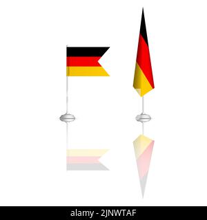 Deutsche Flagge in zwei Versionen mit Spiegelreflexion. Vorderansicht, Vektorgrafik. Stock Vektor