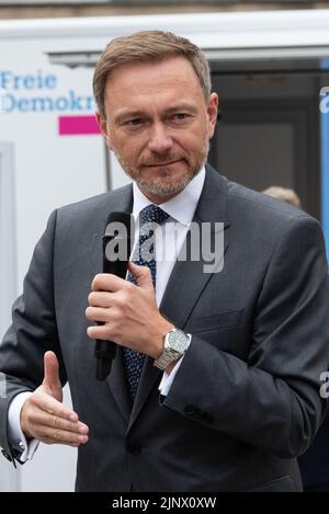 Porträt des deutschen Finanzministers Christian Lindner auf einer Wahlveranstaltung in Kiel Stockfoto