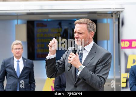 Porträt des deutschen Finanzministers Christian Lindner auf einer Wahlveranstaltung in Kiel Stockfoto