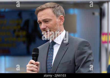 Porträt des deutschen Finanzministers Christian Lindner auf einer Wahlveranstaltung in Kiel Stockfoto