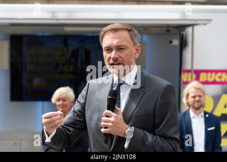 Porträt des deutschen Finanzministers Christian Lindner auf einer Wahlveranstaltung in Kiel Stockfoto