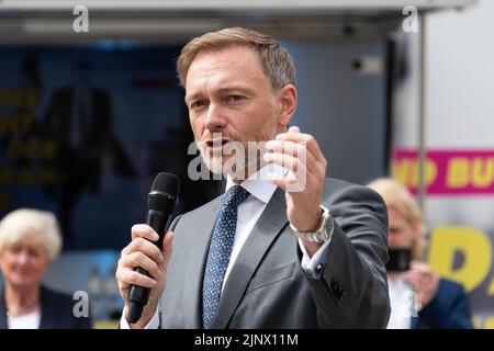 Porträt des deutschen Finanzministers Christian Lindner auf einer Wahlveranstaltung in Kiel Stockfoto