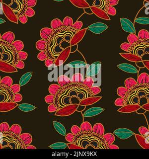 Vektor gesticktes nahtloses Vintage-Muster. Ukrainische Motiv Handwerk nähen Stickerei Vintage Hintergrund Stock Vektor