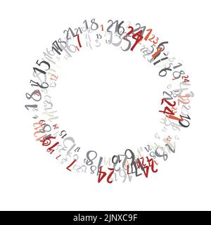 Farbnummern Vektorsymbole. Rundes Muster von Hand gezeichneten Pinsel Kalligraphie Schrift auf weiß. Mathematischer Hintergrund für Kinder. Zurück zur Schule. Modern wa Stock Vektor