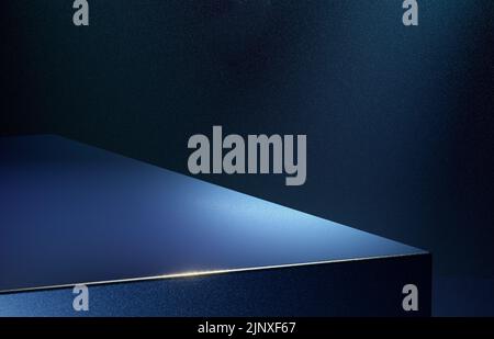 Blaue digitale Podium abstrakte Eckszene mit beleuchteten Scheinwerfer. 3D Rendering minimaler Gradienten Produkt Podium. Stockfoto