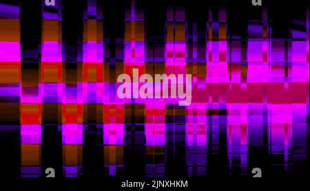 Leuchtende glänzende Objekte im Dunkeln. Verwischte verdrehte Linien in mehreren Farben. Farbenfrohe Neon-Lichtblitze Stockfoto