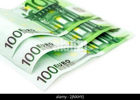 300 Euro Geldscheine auf weissem Hintergrund Stockfoto