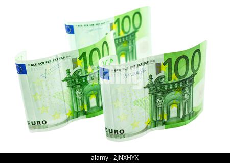 300 Euro Geldscheine auf weissem Hintergrund Stockfoto