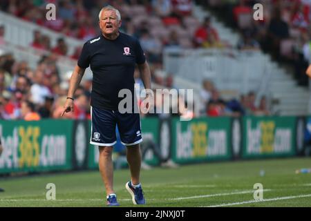 Middlesbrough, Großbritannien. 14.. August 2022. Middlesbrough Chris Wilder während des Sky Bet Championship-Spiels zwischen Middlesbrough und Sheffield United im Riverside Stadium, Middlesbrough, am Sonntag, 14.. August 2022. (Kredit: Michael Driver | MI Nachrichten) Kredit: MI Nachrichten & Sport /Alamy Live Nachrichten Stockfoto