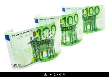 300 Euro Geldscheine auf weissem Hintergrund Stockfoto